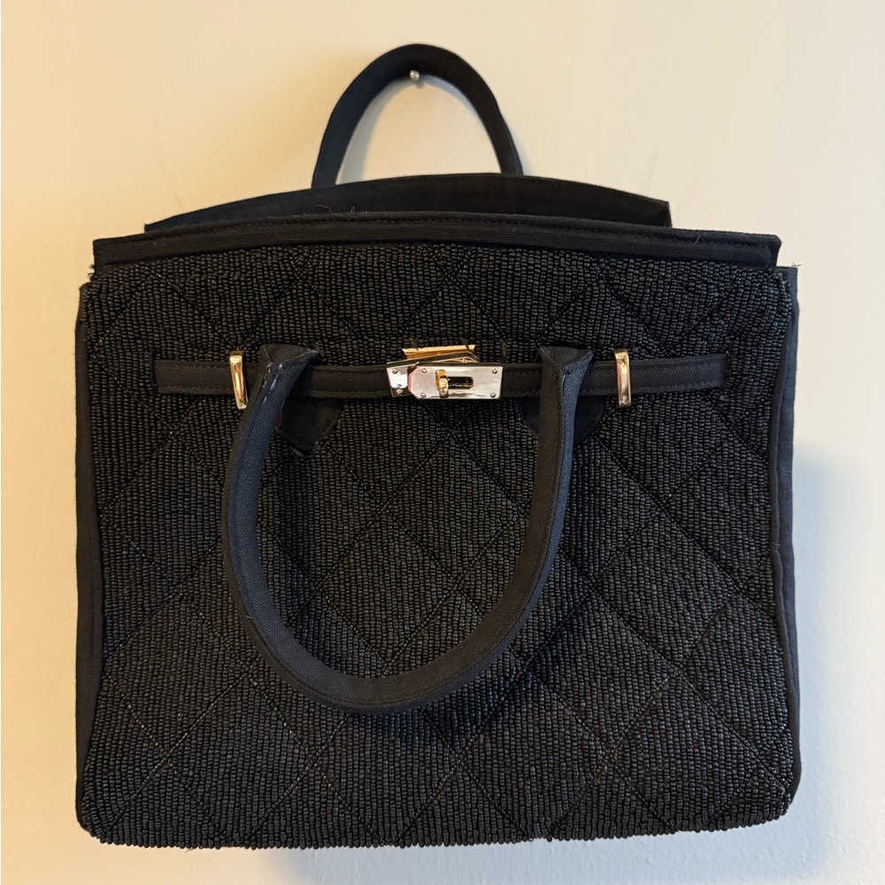 Elegant Black Quilted Tote Bag